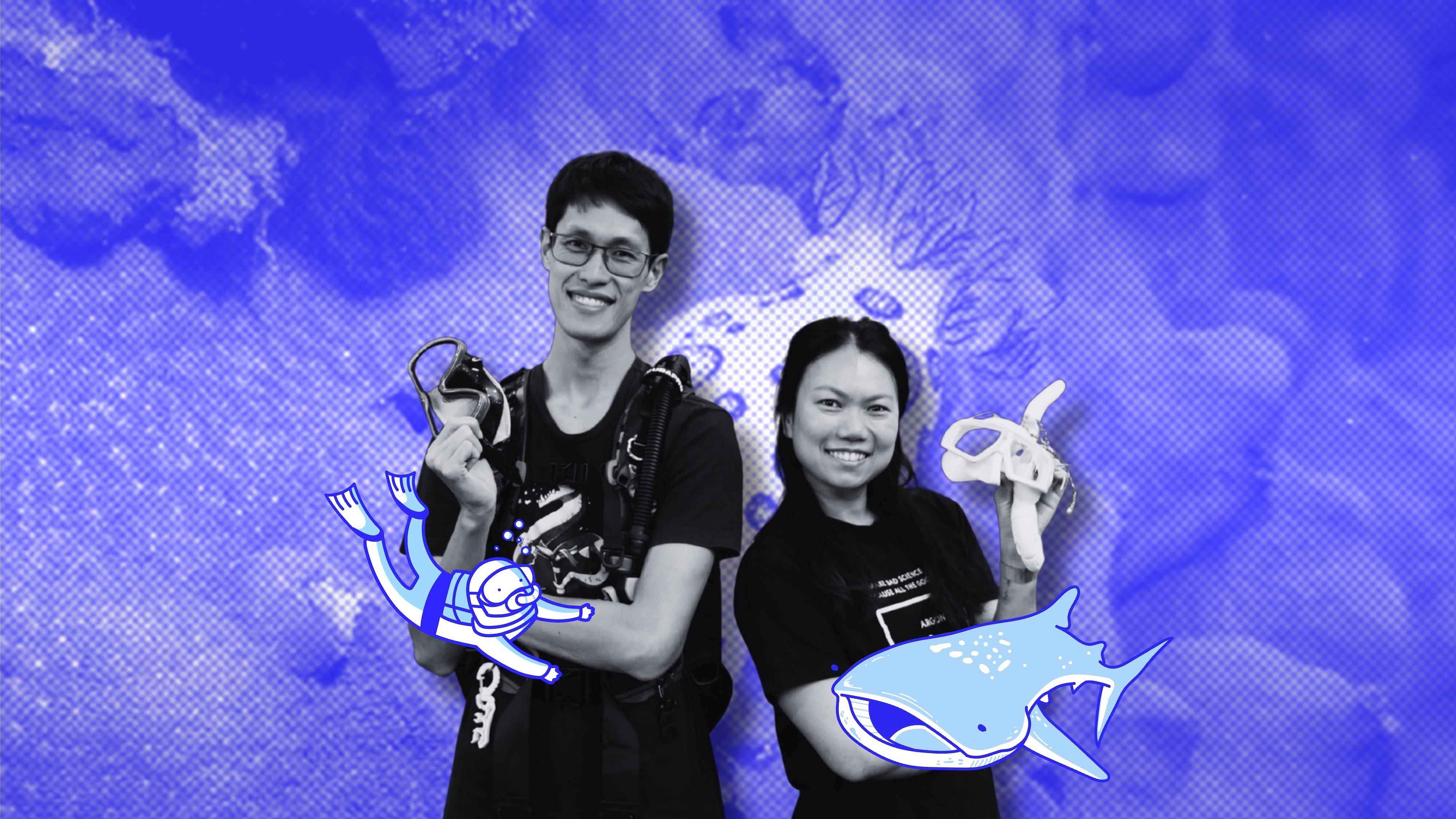 Portrait of science educators with their diving gear.